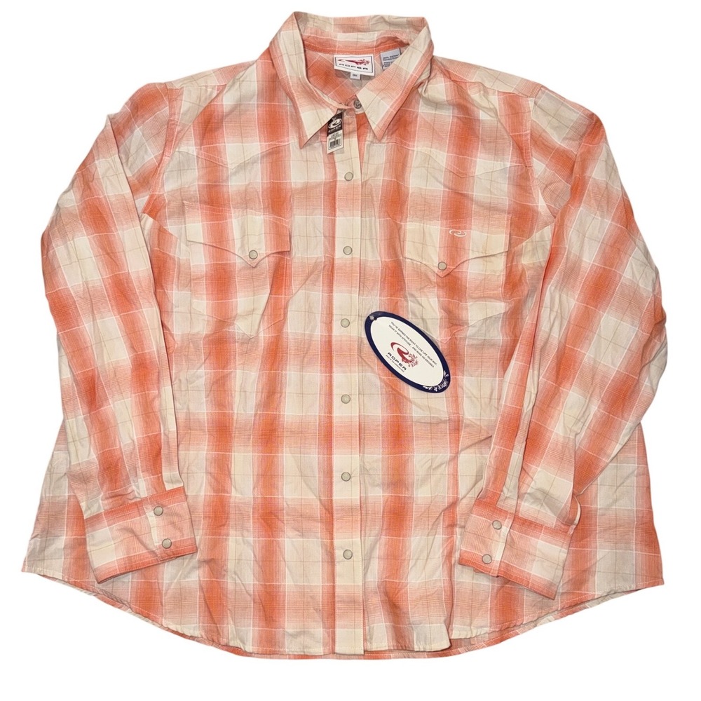 Roper Womens 3X Orange Plaid Western Snap Shirt Long Sleeve Cotton 03-050-0278